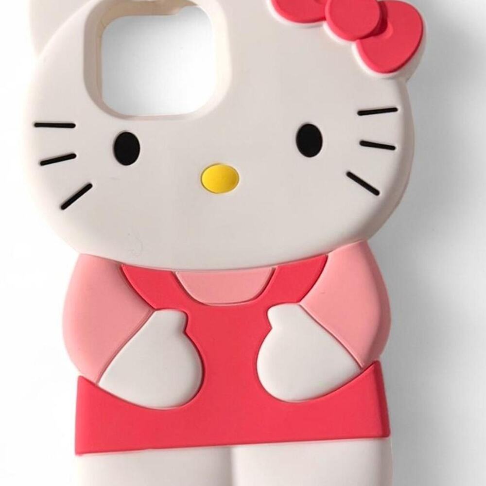 Hello Kitty Bow Black White Yellow Pink IPhone 14 Plus 15 Plus Silicone Case